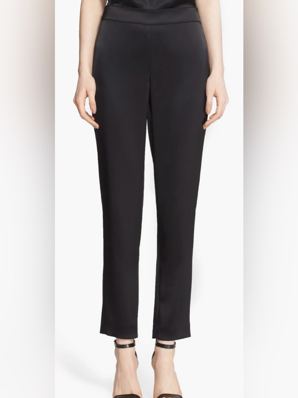 St. John Caviar Black Emma Satin Ankle Pants